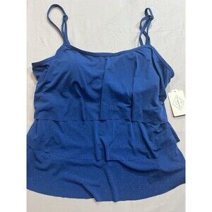 St. John’s Bay Blue Embellished Layered Tankini Top Size 16 Bra Support NWT